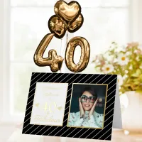 40 & Fabulous Photo Name Black & Stripes Birthday  Foil Greeting Card