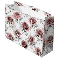 Pink Roses Illustration Style Valentine's Day Large Gift Bag