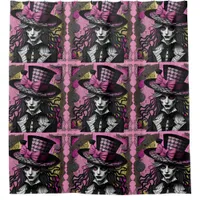 The Mad Hatter Pink and Black Alice Inspired Shower Curtain