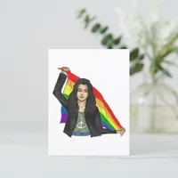 Woman in a Peace T-shirt With a Rainbow Flag LGBTQ Postcard