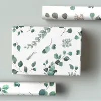 Romantic Pastel & Dark Green, Pink Eucalyptus  Wrapping Paper Sheets