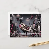 surreal surveillance camera pigeon in city postcard