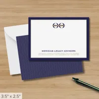 Simple Navy Blue Business Note Card with Logo