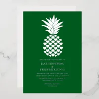Forest Green & Silver Tropical Pineapple Wedding Foil Invitation