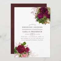 Vintage Chic Blush & Burgundy Wedding Shower Invitation