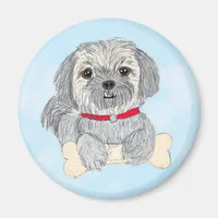 Hand drawn cute little Shiatsu or Llaso Apso Dog Magnet
