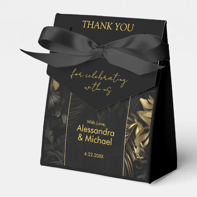 Modern Black Gold Tropical Wedding Thank You Favor Boxes