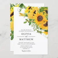 Rustic Boho Sunflower Floral Bouquet Wedding Invitation