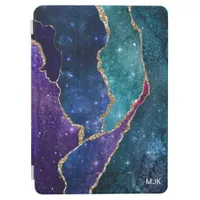 Agate Blue Purple Aqua Gold Veins Monogram iPad Air Cover