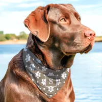 Brown And White Polka Dot Paw Print Monogram Pet Bandana Collar