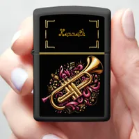 Pink trumpet surrounded by musical notes zippo lighter