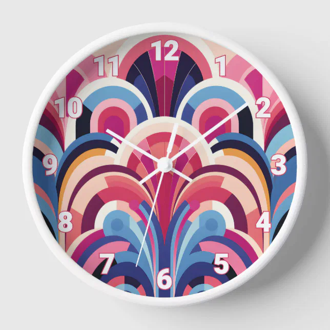 1920 Retro Art Deco Pink, Purple, Blue Modern Wall Clock