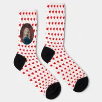 Custom Photo Red Heart Balloon Pattern White Crew Socks