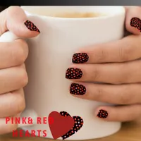 Valentine Love Hearts Red on Black Minx Nail Art