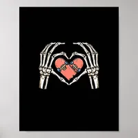 Skeleton Hand Heart Skateboard Valentines Day Funn Poster