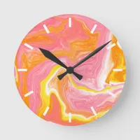 Pink, Orange and Yellow Marble Art Round Clock