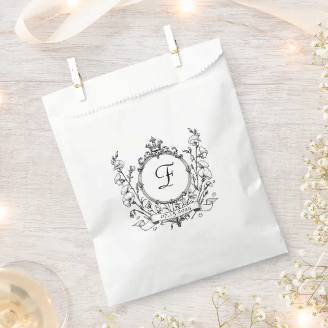 Regal Classic Monogram Crest Wedding Food  Favor Bag