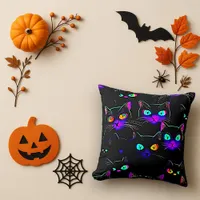 Neon Glowing Black Cat Spooky Throw Pillow