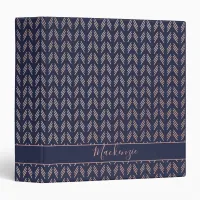 Girly Pink Rose Gold Foil Tribal Navy Blue Boho 3 Ring Binder