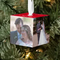 Newlyweds First Married Christmas Five photos Cube Ornament