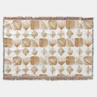 Bold Caribbean Tribal Mudcloth: Gold, White Throw Blanket