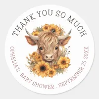 Boho Highland Cow Thank You Baby Shower Classic Round Sticker