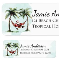 Fun Beach Santa Tropical Christmas Return Address Label