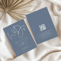 Modern We Do Script Dusty Blue QR Code Wedding Invitation