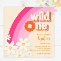 Retro Wild One Daisy Pink Birthday Invitation | Bo