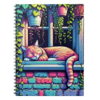 Sleepy Cat in Window Sill Ai Art Notebook