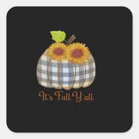 It’s Fall Y’all Pumpkin Plaid Design Halloween Fun Square Sticker