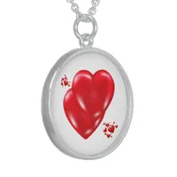 Simple Red Hearts on White Happy Valentine's Day | Sterling Silver Necklace