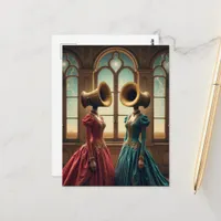 The Two Women With Alternative Heads Surreal Postcard
