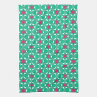 Mint green + Hot pink geometric floral Pattern Towel