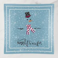 Magic and Wonder Christmas Snowman Blue ID440 Trinket Tray