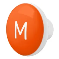 Minimalist White Print Monogram on Orange Ceramic Knob