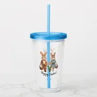 Easter Bunny Family Chasing Eggs Acrylic Tumbler
