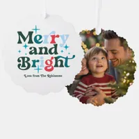 Nordic Cool Merry & Bright Retro Christmas Photo Ornament Card