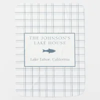 Classic Customizable Plaid Lake House Blue Fish Baby Blanket