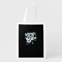 Let's Get Lit! Funny Drinking Christmas Light Grap Grocery Bag