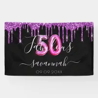 50 & Fabulous birthday black purple glitter Banner