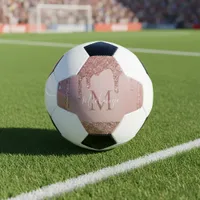 Girly Glam Rose Gold Dripping Glitter Monogram Soccer Ball