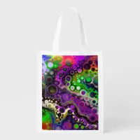 Purple, Lime Green and Black Marble Fluid Art   Grocery Bag