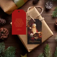 Vintage Santa Reading a Book Gift Tags