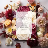 Burgundy, Gold and Ivory Floral Fall Wedding Invitation