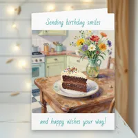 A Beautiful Birthday with Pretty Flowers and Cake Card