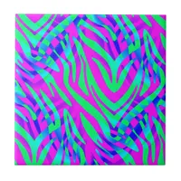 Lost in the Wilds Abstract Colorful Zebra Stripes Tile