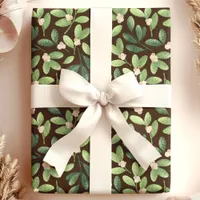 Watercolor Mistletoe Elegant Brown Floral Holiday Wrapping Paper