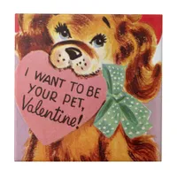 Vintage Puppy Holds Heart Valentine Tile
