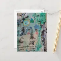 Unique YAY person mixed media Collage sheet music Postcard